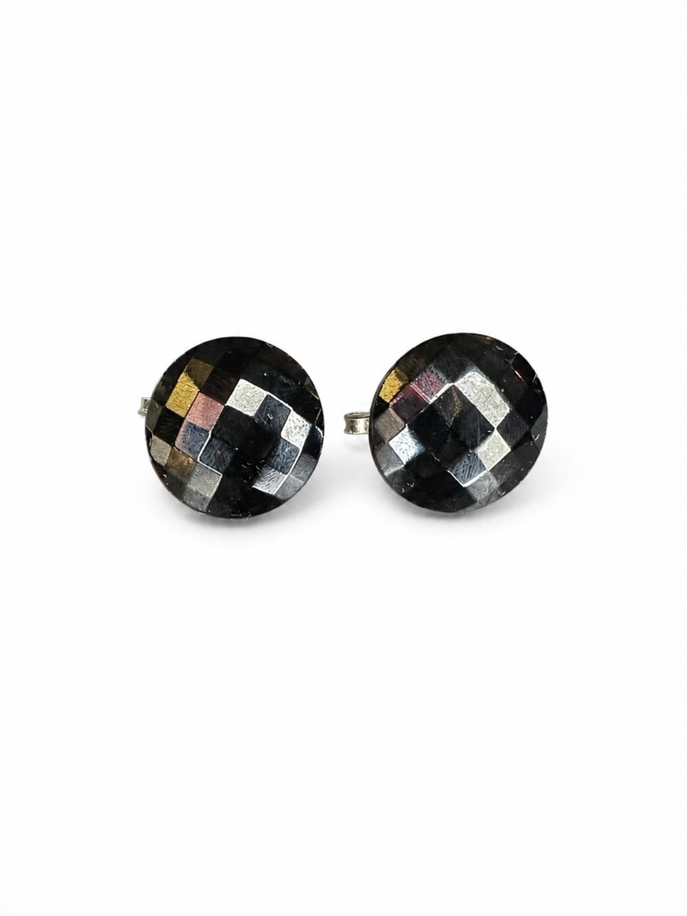 Vintage Black Faceted Glass Clip-On Earrings Bohemian Glass Style‎ Statement